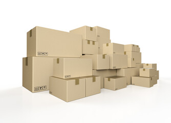 Heap of carton boxes or cardboard boxes on white background