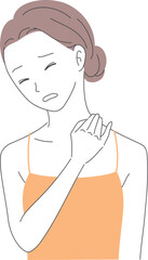 痛そうな表情で肩を抑える女性のイラスト素材