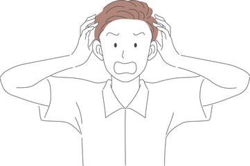 頭を抱えて困った表情の男性のイラスト素材