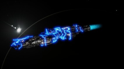 3D illustration of terrible weapons of the future. Capable of destroying planets. When man is ready to build them, he will do it.