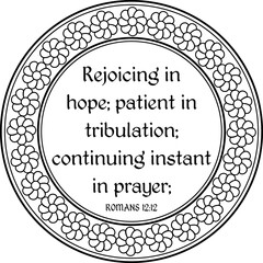 Romans 12:12 verse in decorative floral frame