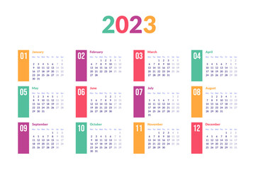 Calendar 2023 Elegant and Modern Design Vector Layout for Office School or Home with Three Rows Four Columns Grid