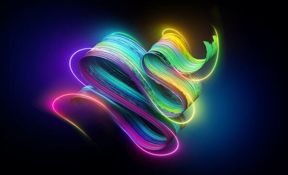 3d render, abstract neon background with glowing curvy lines, vivid artistic brushstroke. Modern creative wallpaper
