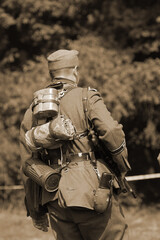 Person in German WW2 military uniform. Historical military reenacting in Kiev