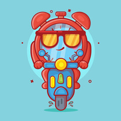 cool alarm clock character mascot riding scooter motorcycle isolated cartoon in flat style design