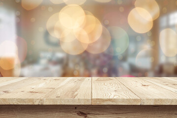 Wooden table with Christmas or new year background