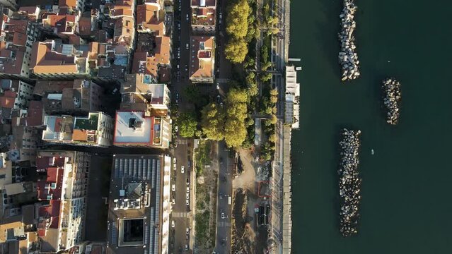 Aerial view of Salerno downtown along the coast, Campania, Italy.