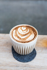 Latte art mocha coffee. Cafe mocha is based on espresso and hot milk, but with added chocolate,...