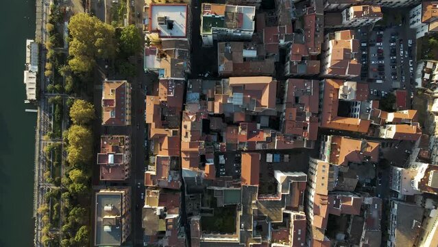 Aerial view of Salerno downtown along the coast, Campania, Italy.