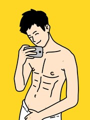 Fototapeta premium cute man cartoon on yellow background