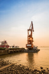 Fototapeta premium Yangtze River Port Wharf and Yangtze River Scenery in Jiangyin City, Jiangsu Province, China