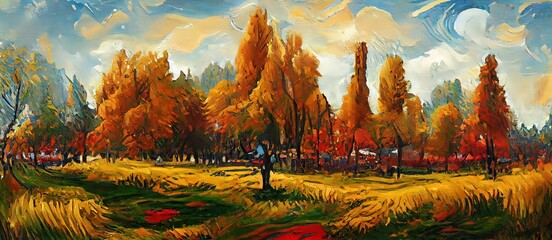 Fototapeta na wymiar autumn landscape with trees, Generative AI