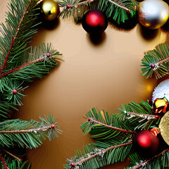 Naklejka na ściany i meble garland and christmas ornaments around gold color background