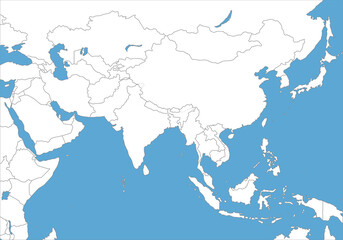 アジア全域の白地図、国境線