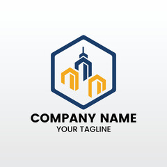 minimalist three buildings tower logo template