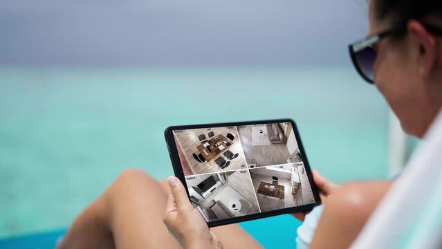 Security System CCTV Camera And Surveillance On Tablet Screen