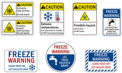Fototapeta na wymiar Freeze warning sign and label