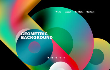 Website landing page abstract geometric background. Circles and round shapes. Web page for website or mobile app wallpaper