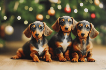 Dachshund Puppies Christmas- AI Generated