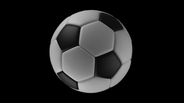 Looping seamless Spinning soccer ball football sport on transparent background with alpha channel, white and black leather round material