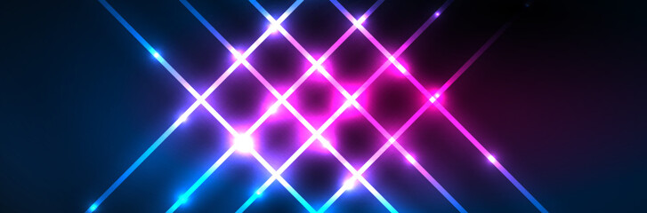 Fototapeta premium Shiny neon lights, dark abstract background with blurred magic neon light curved lines