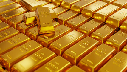 wide shot of gold bars and banking treasure, financial business concept