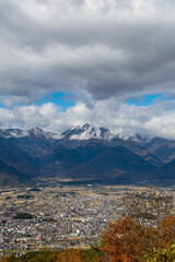 Landscape with cloud and snow covered mountains