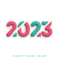 Happy New Year 2023 3d text typography design. Vector