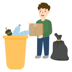 garbage into recycle bins