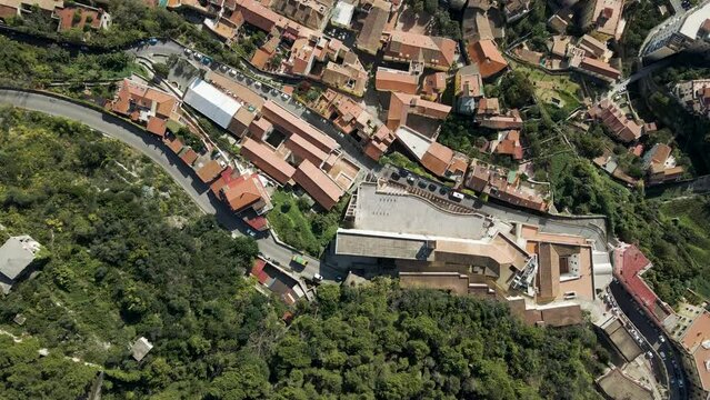 Aerial view of Arechi Castle on mountain top in Salerno, Campania, Italy.