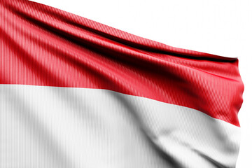 The national flag of  Monaco from textiles  on pole, soft focus. 3D illustration