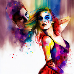 AI-Generated Watercolor woman dancing