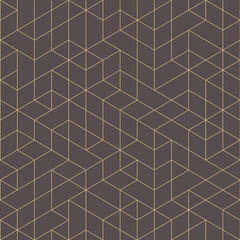 Geometric vector pattern with triangles and arrows. Geometric brown and yellow modern ornament. Seamless abstract background