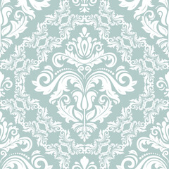 Classic seamless vector pattern. Damask orient ornament. Classic vintage light blue and white background. Orient pattern for fabric, wallpapers and packaging