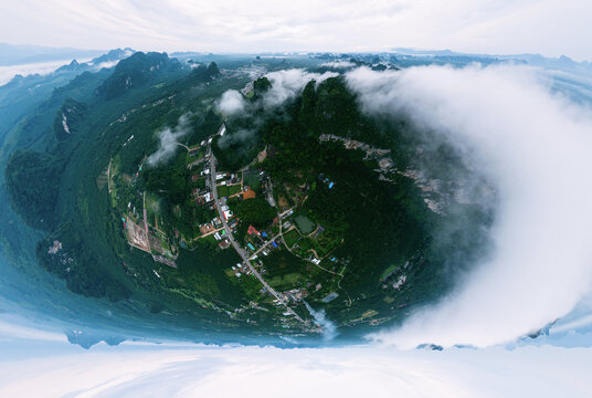 Wide Panoramic Image. Green Forest With Earth, Green Planet In Your Hands, Save Earth, Texture Of Forest View From Above Ecosystem And Healthy