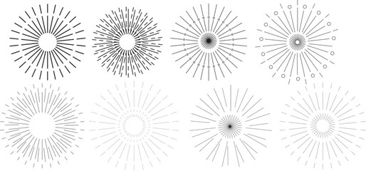 set of sunburst icons vector format. black sunburst icons