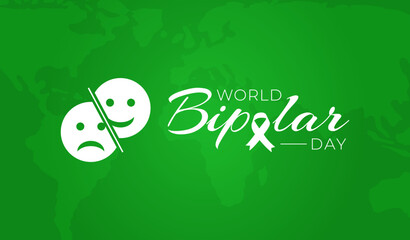 Green World Bipolar Day Background Illustration Banner with Sad and Happy Face and Ribbon