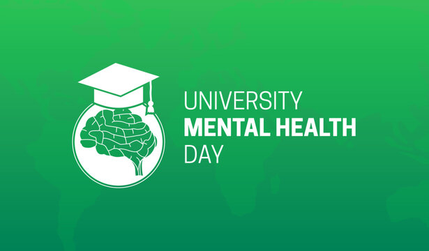 Green University Mental Health Day Illustration With Brain And Student Cap