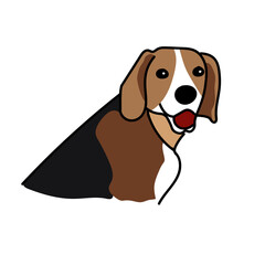 A cute beagle dog sitting, dog head ,icon drawing color and line .