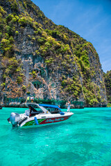 Naklejka na ściany i meble Phi Phi Leh Lagoon by boat in Koh Phi Phi Leh island, Krabi, Thailand