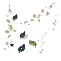 Watercolor Greenery Branches Graceful Climbing Plants Golden Branches Branches for Wedding Invitations Graphic Pencil