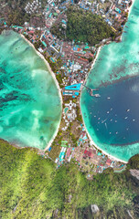 Aerial view of Ton Sai Beach in Koh Phi Phi, Krabi Thailand