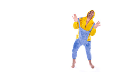 Funny fat man in pajamas.