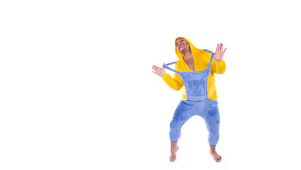 Funny fat man in pajamas.