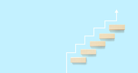 Growth or increase design concept. Cube block staircase moving step growing up to target. Success achievement or goal business motivation - obrazy, fototapety, plakaty