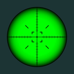 Weapon night sight, sniper rifle optical scope. Hunting gun viewfinder with crosshair. Aim, shooting mark symbol. Military target sign, silhouette. Game interface UI element. Vector illustration