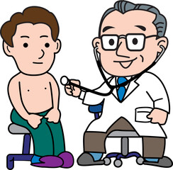 聴診器をあてる医者と患者
