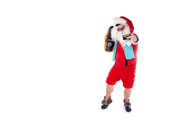 Retro style. Funny Santa Claus dancing to pop music.