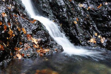 白いしぶきを上げて岩肌を流れ落ちる滝の水