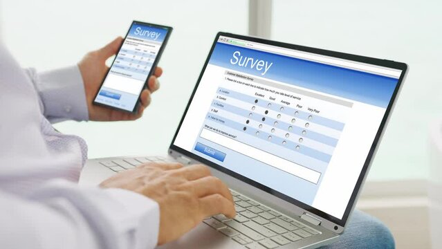Survey Questionnaire Or Poll On Laptop Computer